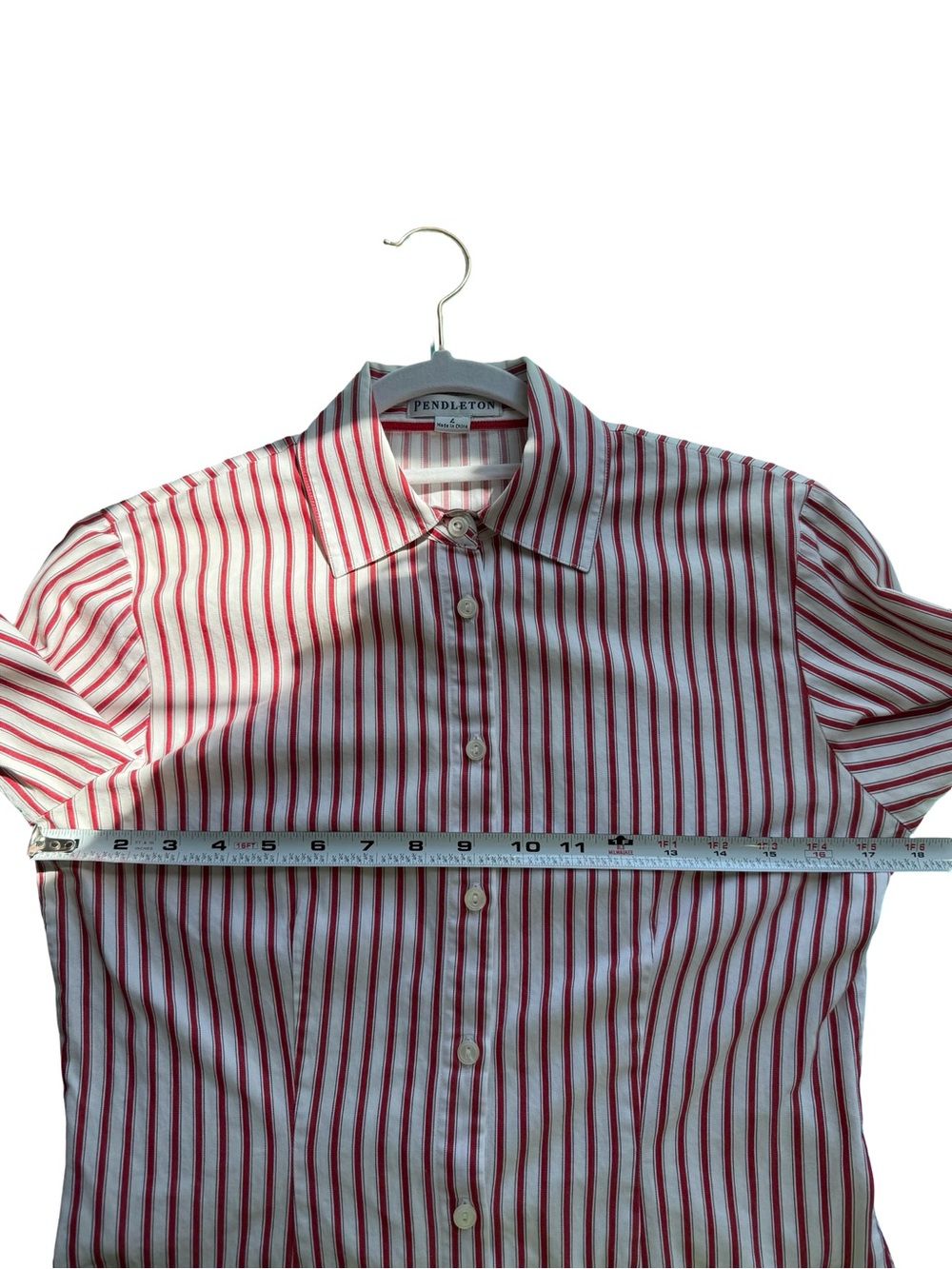 Pendleton Red and White Striped Button-Down Shirt Size 4 Preppy Coastal Grandma - Picture 7 of 14